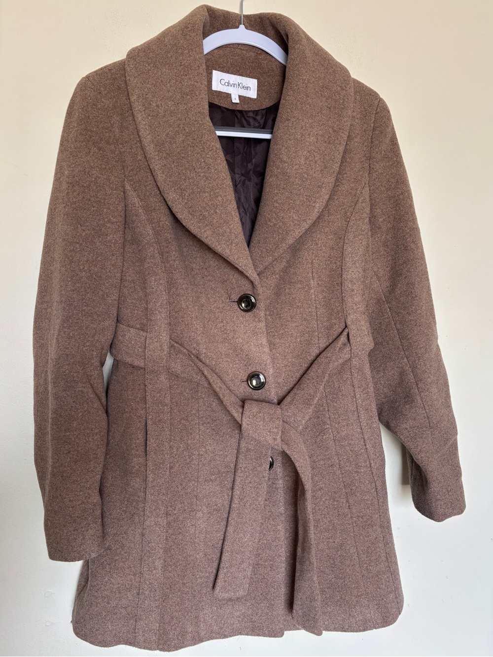 Calvin Klein Wool Blend Belted Walker Coat Sz 6 Preppy Chic Minimalist Academia
